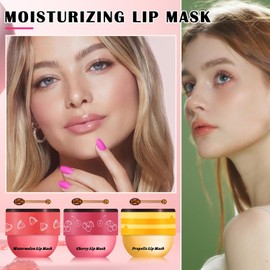 Bálsamo Labial Honey Pot, 3 Unidades, Exfoliante Labial Honey Pot Con Sabor A Cereza Y Sandía, Mascarilla Nocturna Para Labios Secos Y Agrietados (Miel, Sandía Y Cereza)