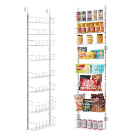 8-Tier Adjustable Over the Door Pantry Organizer Hanging Storage Rack for KitchenNumber of Layers: 8, color: White Color