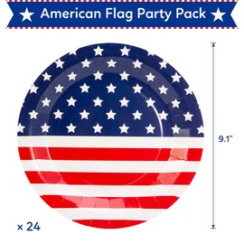 LIZHOUMIL 144pcs Patriotic Party Supplies Dinnerware Set--- 24 Plates,24 Napkins,24Paper Cups and 72 Plastic Utensils---4th of July Celebration,Memorial Day,Patriotic Party Decoration(Serves 24)