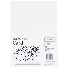 House of Card & Paper A4 160 gsm Card - White (Pack of 50 Sheets)