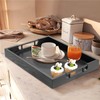 Large Black Solid Wood Serving Tray with Metal Handles, 17