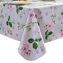 LIBERECOO Reinforced Vinyl Tablecloth with Flannel Backing Waterproof Oil-Proof Floral Plastic Table Cloth Stain-Resistant Wipeable Table Cover Not Stiff (Enchanted Rose Garden, 54" x 54")