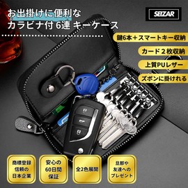 Seizar Men's Key Case, Card Case, Key Case, Integrated Key Case, PU Leather, 6 Tiers, Smart Key, Card Storage, Carabiner Included, 2 Colors, Braun