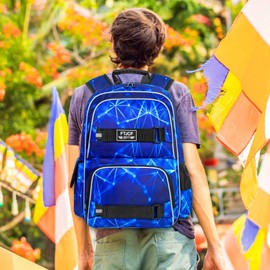 Laptop Backpack, 17 Inch School Bag College Bookbag Set, Water Resistant Graffiti Backpacks with Lunch Bag for Teens Boys Man Students (Blue)