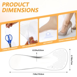 ElevateTech High Heel Cushion Insoles 2 Pairs Gel Arch Support Cushion Insoles Self-Adhesive Arch Support Sandal Inserts Anti-Slip Shoe Inserts for Sandal, Flats and High Heels (Women's 5-9)