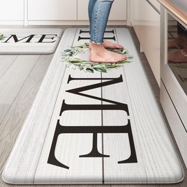 KIMODE Anti Fatigue Kitchen Mats for Floor, Farmhouse Kitchen Rugs Sets of 2, Cushioned Kitchen Floor Mats, Comfort Standing Mats for Sink, Laundry, Office, Desk White 20"x47"+20"x32"