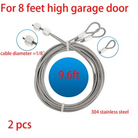 304 Stainless Steel Safety Wire Garage Door Cable 9.6FT for 8 foot high garage door with Torsion Spring Garage Door Opener Extension Torsion Steel Cable 2 pack