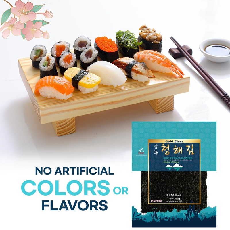 Blue Ocean Organic Sushi Nori Seaweed, 50 Sheets (full size),