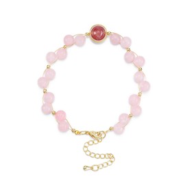 GEHECRST Rose Quartz Beads Bracelet Crystals Bead Bracelet with 8 mm Strawberry Crystals Balls Healing Stones Bracelet Natural Stone Bracelet Healing Reiki Lucky Bracelets, Stone