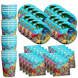 Ocean Sea Life Birthday Party Supplies Set Plates Napkins Cups Tableware Kit for 16
