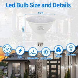 Par38 Outdoor Flood Light Bulb, LED Flood Light Bulbs 4 Pack, 13W(120W Equivalent) Dimmable LED Outdoor Flood Light Bulbs E26 Base, 1300LM 5000K, Waterproof Led Flood Lights for Out door Indoor
