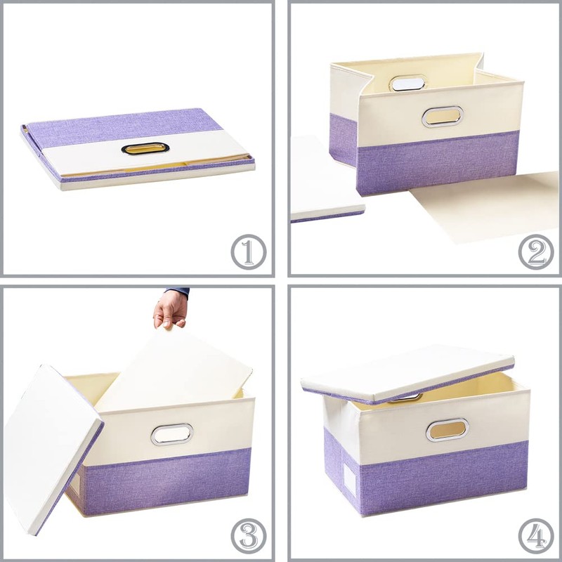 PRANDOM Large Foldable Storage Bins with Lids [3-Pack] linen Fabric