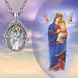 KINGWHYTE Virgin Mary Necklace for Womens 925 Sterling Silver Oval Virgin Mary Pendant Protection Necklace with Stainless Steel Chain 22"+2"