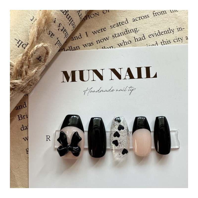 Ribbon Heart Nail Tips - Ballerina / 리본하트 네일팁 -