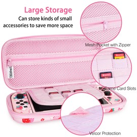 TIKOdirect Carrying Case for Switch, Cute Portable Travel Bag Accessories with Soft Protective Cover, Screen Protectors and Thumb grip caps, Game Card Case 7in1, Pink