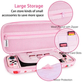 TIKOdirect Carrying Case for Switch, Cute Portable Travel Bag Accessories with Soft Protective Cover, Screen Protectors and Thumb grip caps, Game Card Case 7in1, Pink