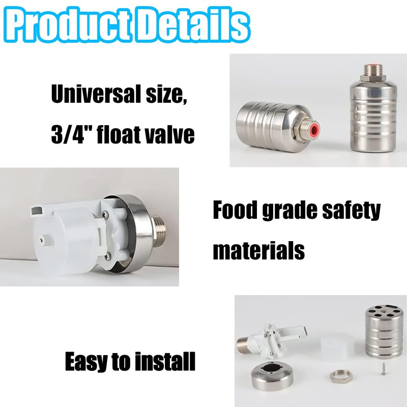 2PCS Float Valve 1/2" Water Level Control Float Valve 304