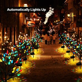 Christmas Outside Decorations Solar Garden Lights Outdoor-2PACK 40LED Multicolor C6 Strawberry Tree Lights with Christmas Party & Gifts Decor,Solar Christmas Candy Lights for Home Holiday Decor