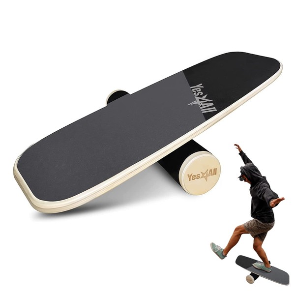 Yes4All Premium Surf Balance Board Trainer with Adjustable Stoppers - 3 Different Distance Options - Gray/Black