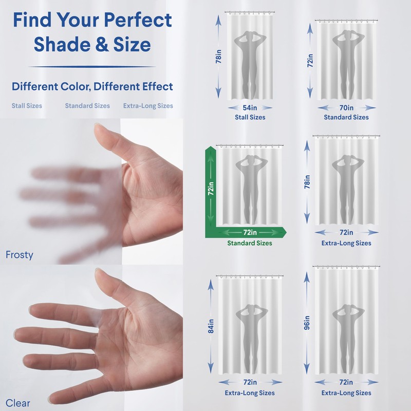 CLOROX Shower Curtain Liner, Premium Medium-Weight Durable Waterproof 6g PEVA
