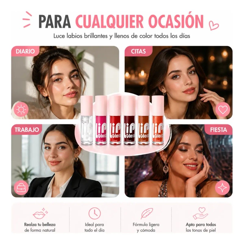 Set De 6 Aceites Para Labios Lip Glow Oil Gloss