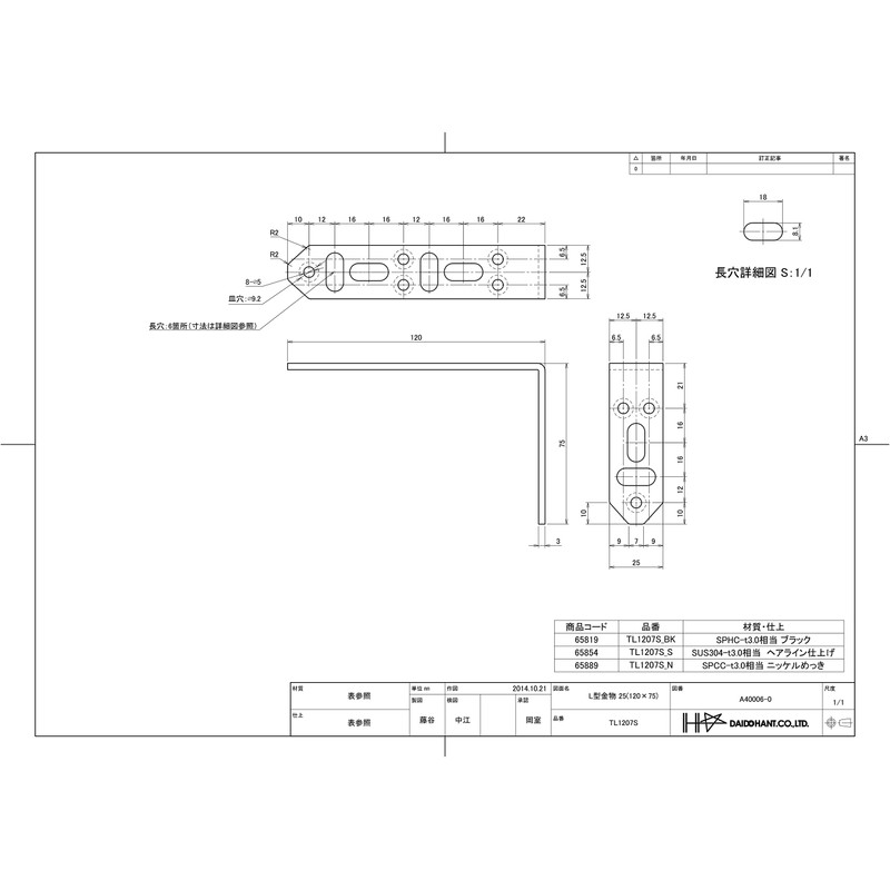 DAIDOHANT 65854 DH Reinforced Hardware for Perfect Support, L-Shape TL1207S