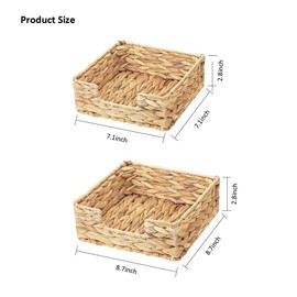2Pack Rattan Water Hyacinth Wicker Napkin Holders For Paper Napkins Kitchen Dining Countertop Bathroom, 8.7" x 8.7" x 2.8" and 7.1" x 7.1" x 2.8" Square Serving Tray Basket for Table