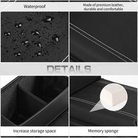 Qirc Car Armrest Cushion, Upgraded PU Leather, Car Armrest Cover with Cup Holder and Storage Bag, Universal Memory Foam Center Console Pad for Car/Truck/Car/SUV (Black)