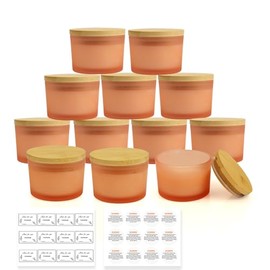 YZEROBAMB 12 Pack 4 OZ Thick Heat-Resistant Glass Candle Jars with Bamboo Airtight Lids, Empty Storage Container DIY Candle Making Jar, Labels, Gifts, Frosted Powder