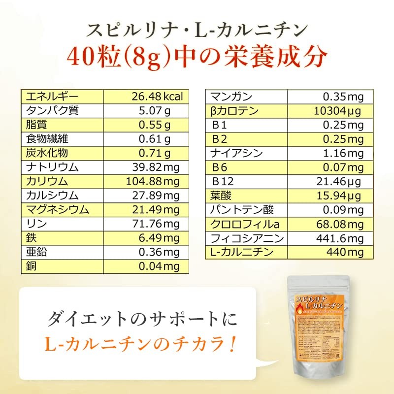 スピルリナ・L-カルニチン 1200粒 約30日分