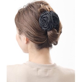 VINGTAINE H-195 Satin Rose Hair Claw Hair Clip, Black