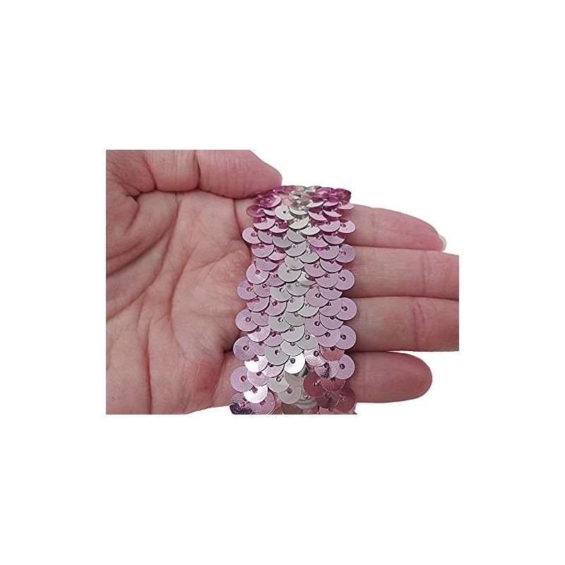キラリ手芸部 No.1700スパンコールブレード収縮性タイプ_ピンク色_幅3.0cm×長さ2ｍ巻き シークイン sequin