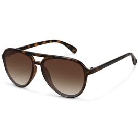 Fozono Retro Aviator Sunglasses Women Men Classic Trendy Vintage Double Bridge Aviators Sun Glasses UV Protection Tortoise Frame/Gradient Brown Lens