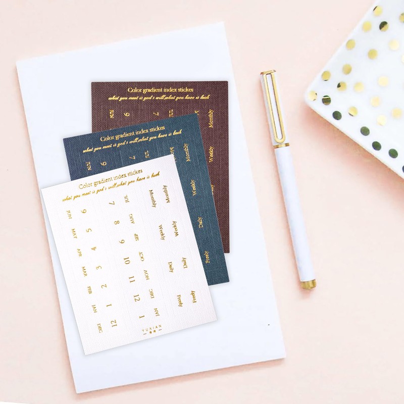 YALOJE 180PCS Monthly Tabs for Planner, 5 Colors Gold Letter