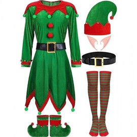 International Christmas Elf Costume & Apparel for Adult Women and Parent-Child Cosplay (Model: lf1462) Free Size / 170 Green Cute 4ea