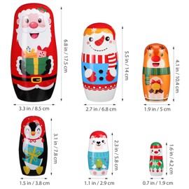 DEARMAMY Pack of 6 Russian Wooden Nesting Dolls, Handmade Matryoshka Dolls for Children, Cute Cartoon Nesting Dolls for Children, Snowman, Santa Claus Theme, Christmas Toy
