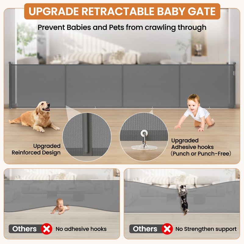 Upgrade 200 inch Extra Wide Retractable Baby Gates, 42 inch