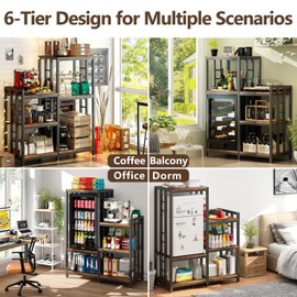 METYERRY 6-Tier Adjustable Mini Fridge Cabinet with Power Outlet,Kitchen Bakers Rack with Storage,Mini Fridge and Microwave Stand,Coffee Bar, Free Standing Shelf for Kitchen, Home Office,Rustic Brown