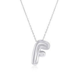 Beaux Bijoux Sterling Silver Chunky Bubble Initial Letter Necklace for Women - Puffed Initial Pendant - Unique Dainty Necklace for Her - F