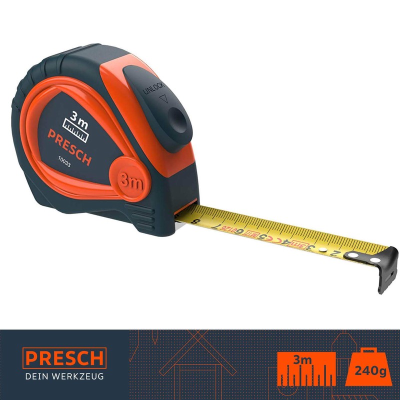 Presch Tape Measure 3 m – Robust Tape Measure with