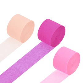Rebower Crepe Paper Roll, Pink Crepe Paper Streamers Sheets, [for Party Streamer Decorations, Birthday Party] - 1.8 Inch x 82 ft / 3 Roll