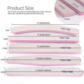 Fandamei Professional Nail File 10-Piece Set 100/180, 5 Shapes, Double-Sided Nail Buffer Block, Emery Boards for Natural Nails and Gel Nails, Wear Resistant, Washable