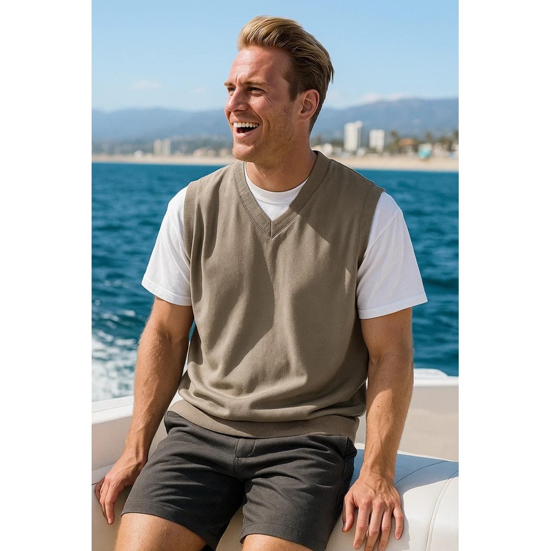 Akwa Men’s V-Neck Golf Vest Lightweight Waterproof Pullover Sweater Wind-Resistant