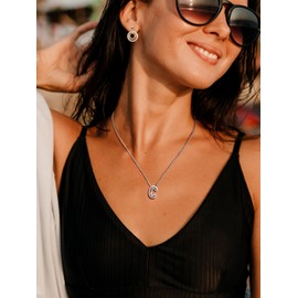 C Necklace Platinum Plated Dainty Chain 16" Choker Initial Pendant Cute Bubble Letter Necklace for Women Teen Girls Birthday Gift