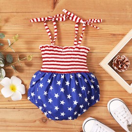 WASAIGOOD Newborn Baby Girl Independence Day Rompers Elastic Straps Tube Tops America Flag Print 4th of July Outfits (red,12-18 Months)