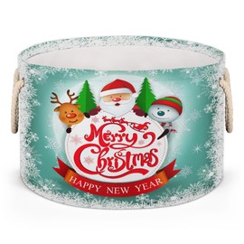 Santa Elk Snowman Storage Basket Cube Laundry Basket Large Storage Basket Bin with Handle Clothes Basket Laundry Hamper Organizer for Nursery Home Office