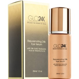 GLO24K Eye Serum con 24k de oro, fórmula antienvejecimiento con vitaminas y ácido hialurónico                                                         