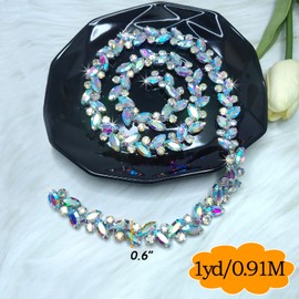 Yhsheen 1 Yard Bling AB Rhinestone Trim Crystal Rhinestone Chain Sparkly Rhinestone Applique for DIY Decoration & Bridal Costume Embellishment