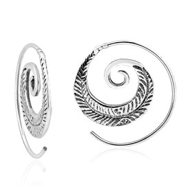 Aeravida Feather Nature Branch Spiral Slide Hoop Sterling Silver Earrings | Earrings for Women | Casual Dangle Earrings