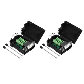 sourcing map DB9 Breakout Connector, RS232 Serial Adapter Solderless Module Board with case 9 Pin 2 Row Male Port Solderless Terminal Block Adapter Pack of 2